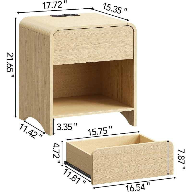 Light Oak 2‑Pack Charging Nightstand