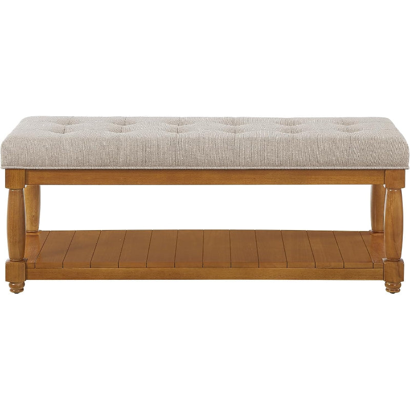 Linen Button‑Tufted Storage Bench