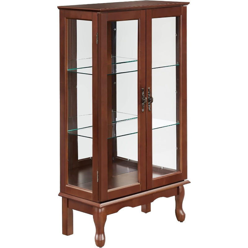 Walnut Vintage Lighted Curio Display Cabinet