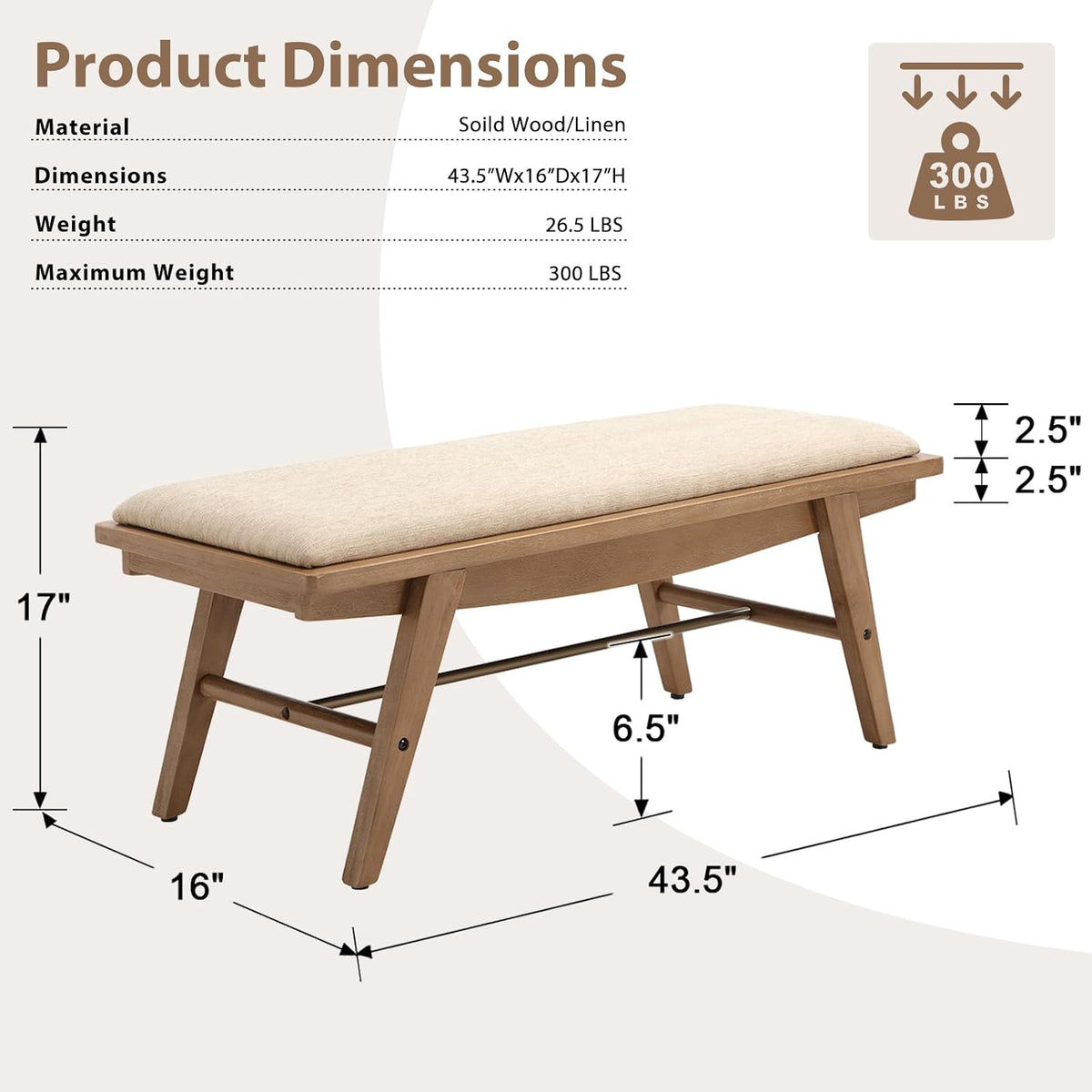 Beige Wooden Upholstered Entryway Shoe Bench