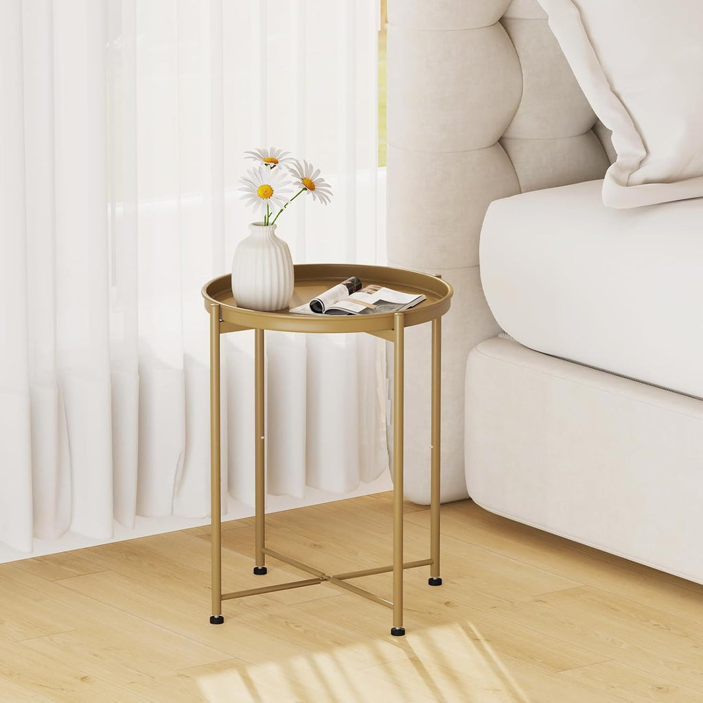 Gold Mini Round Tray Side Table