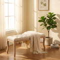 Beige French Vintage Tufted Linen Upholstered Bench