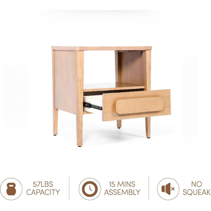 Modern Light Oak Solid Wood Drawer Nightstand