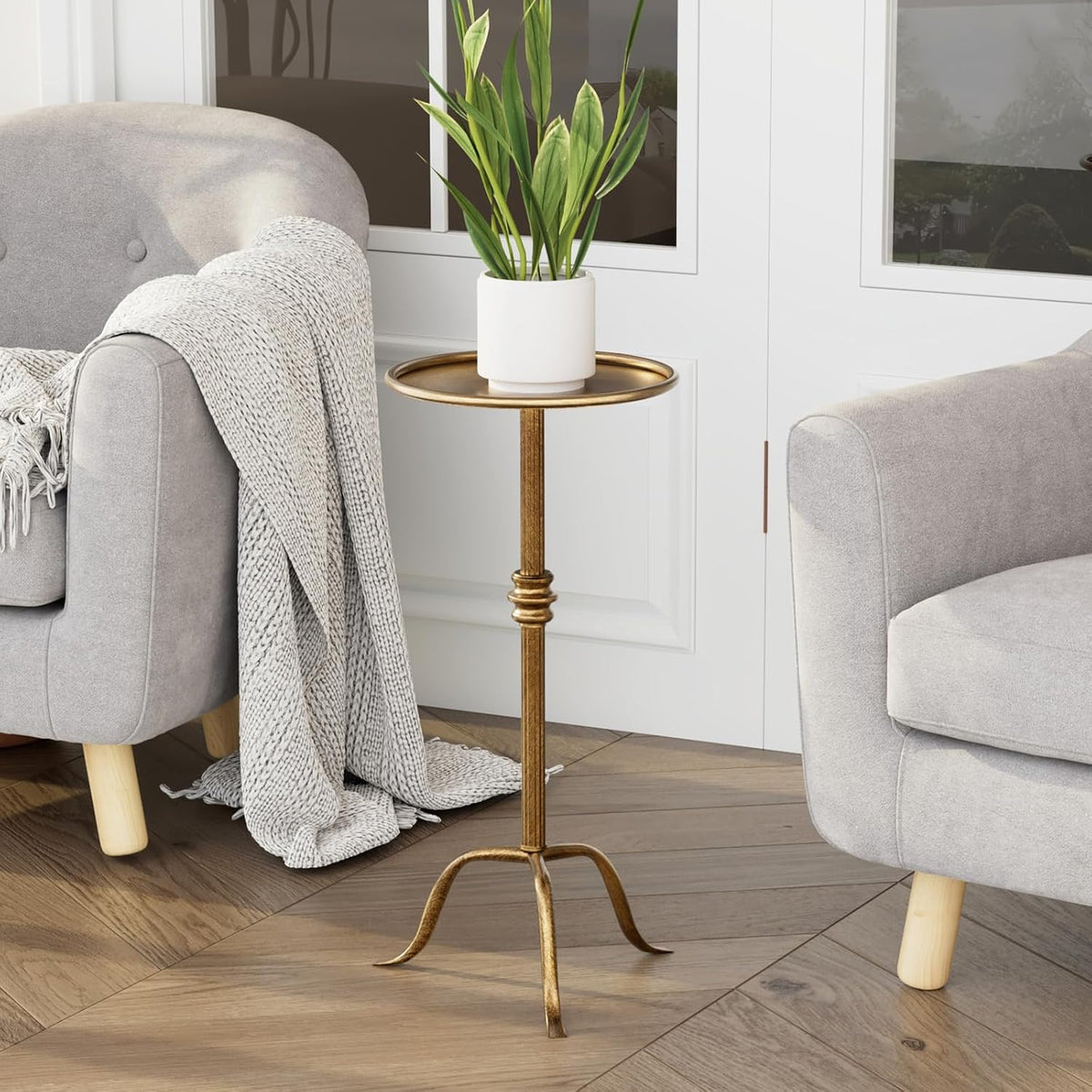 Vintage Bronze Round Martini Tray Side Table