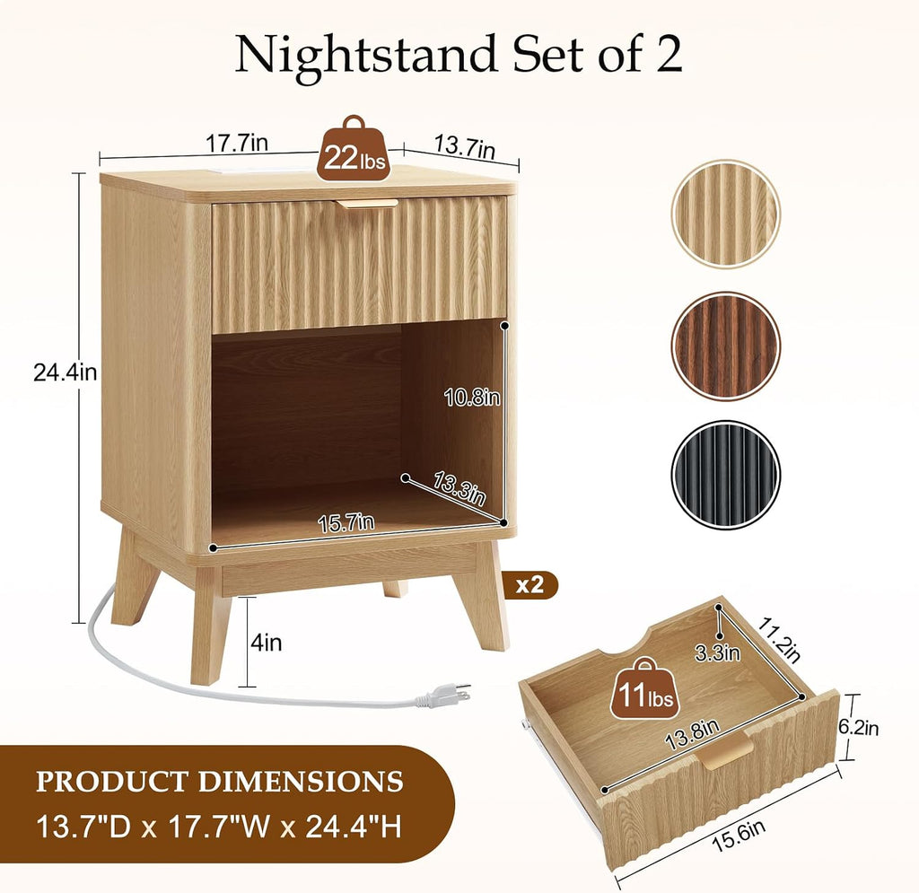 Light Oak 2‑Pack Charging Nightstand