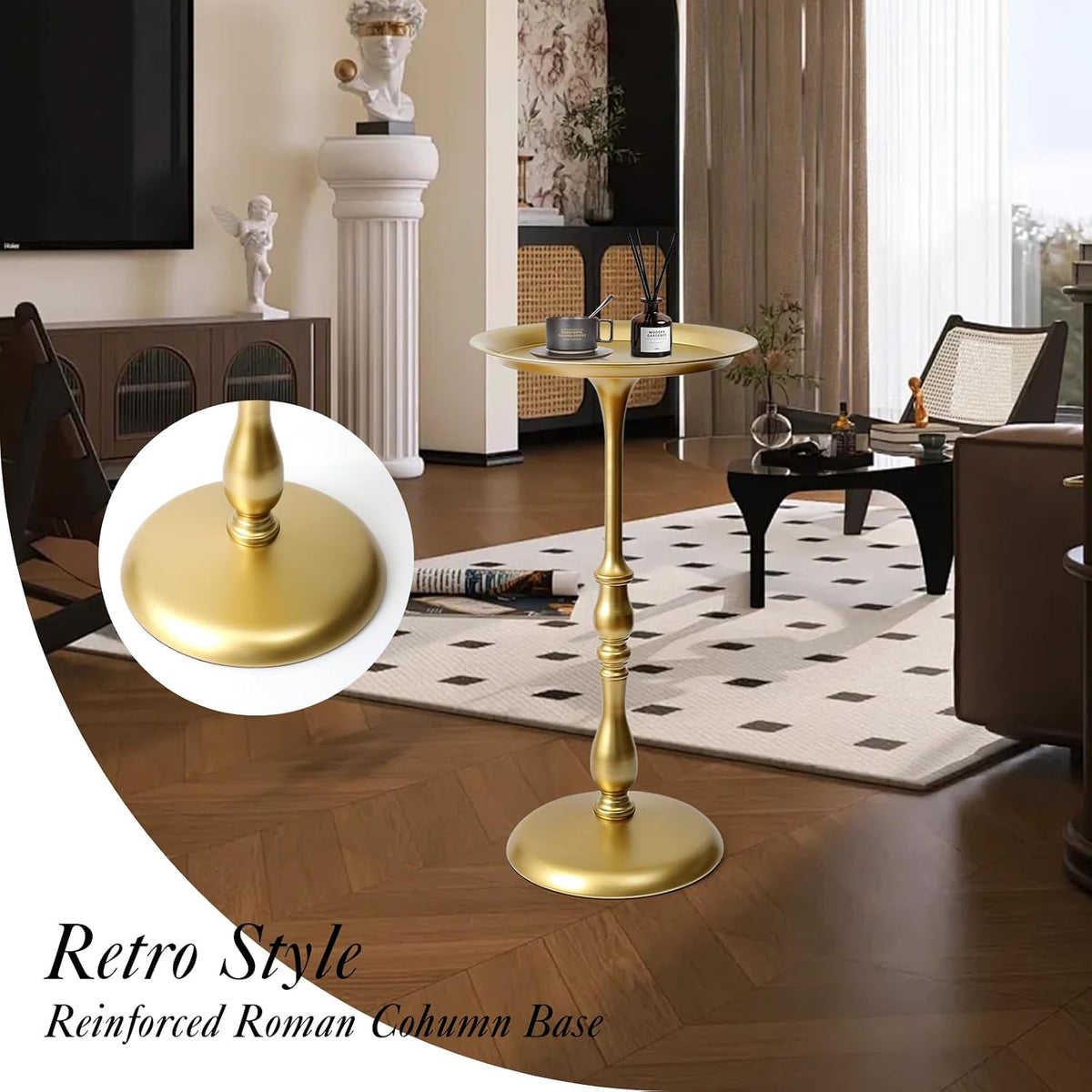 Vintage Gold Small Round Metal End Table