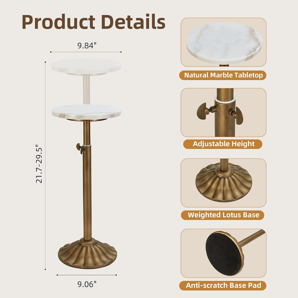 Adjustable Marble Round Pedestal Side Table