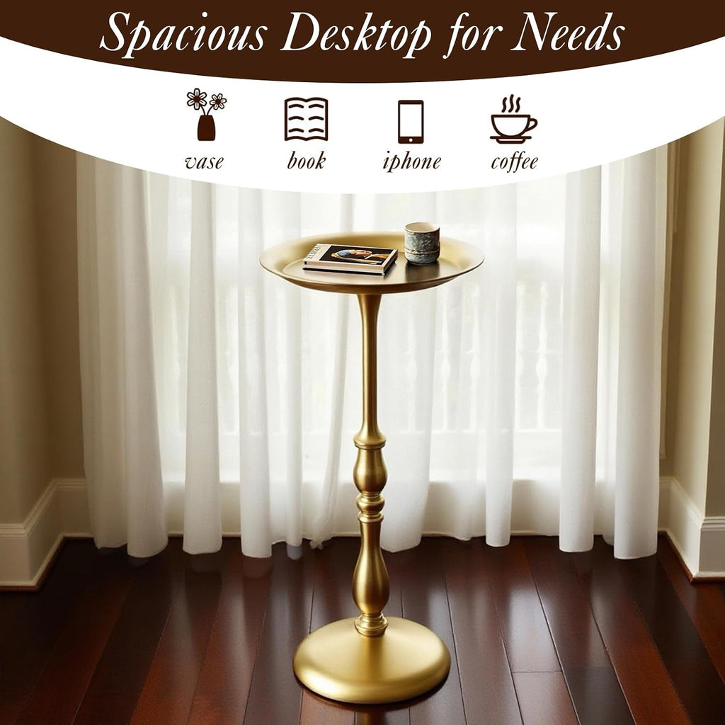 Vintage Gold Small Round Metal End Table