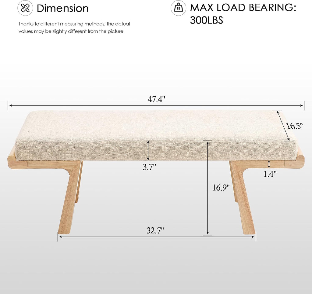 Beige Upholstered Solid Wood Entryway Bench