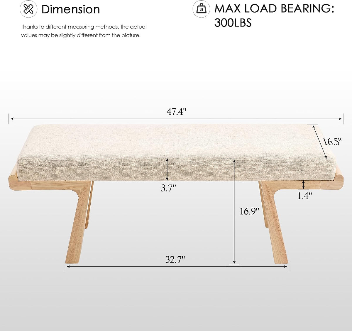 Beige Upholstered Solid Wood Entryway Bench