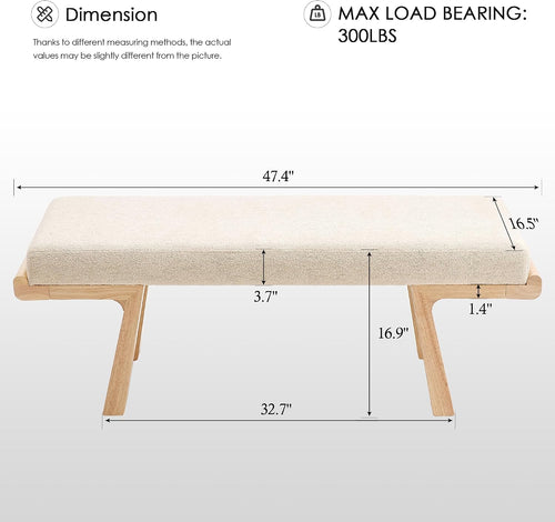 Beige Upholstered Solid Wood Entryway Bench