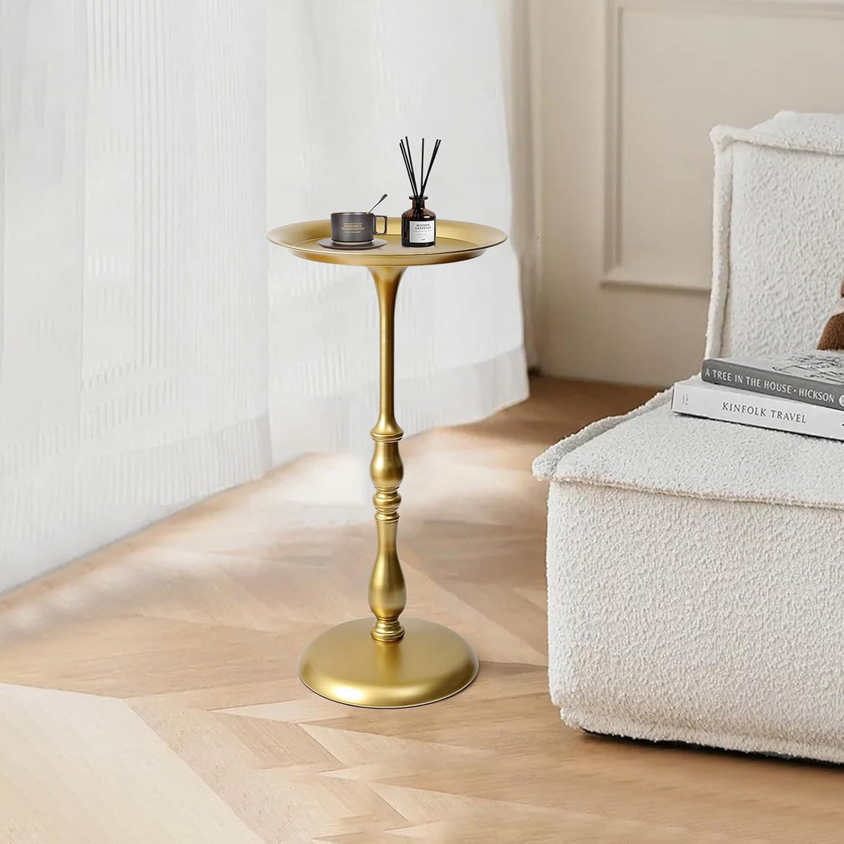 Vintage Gold Small Round Metal End Table