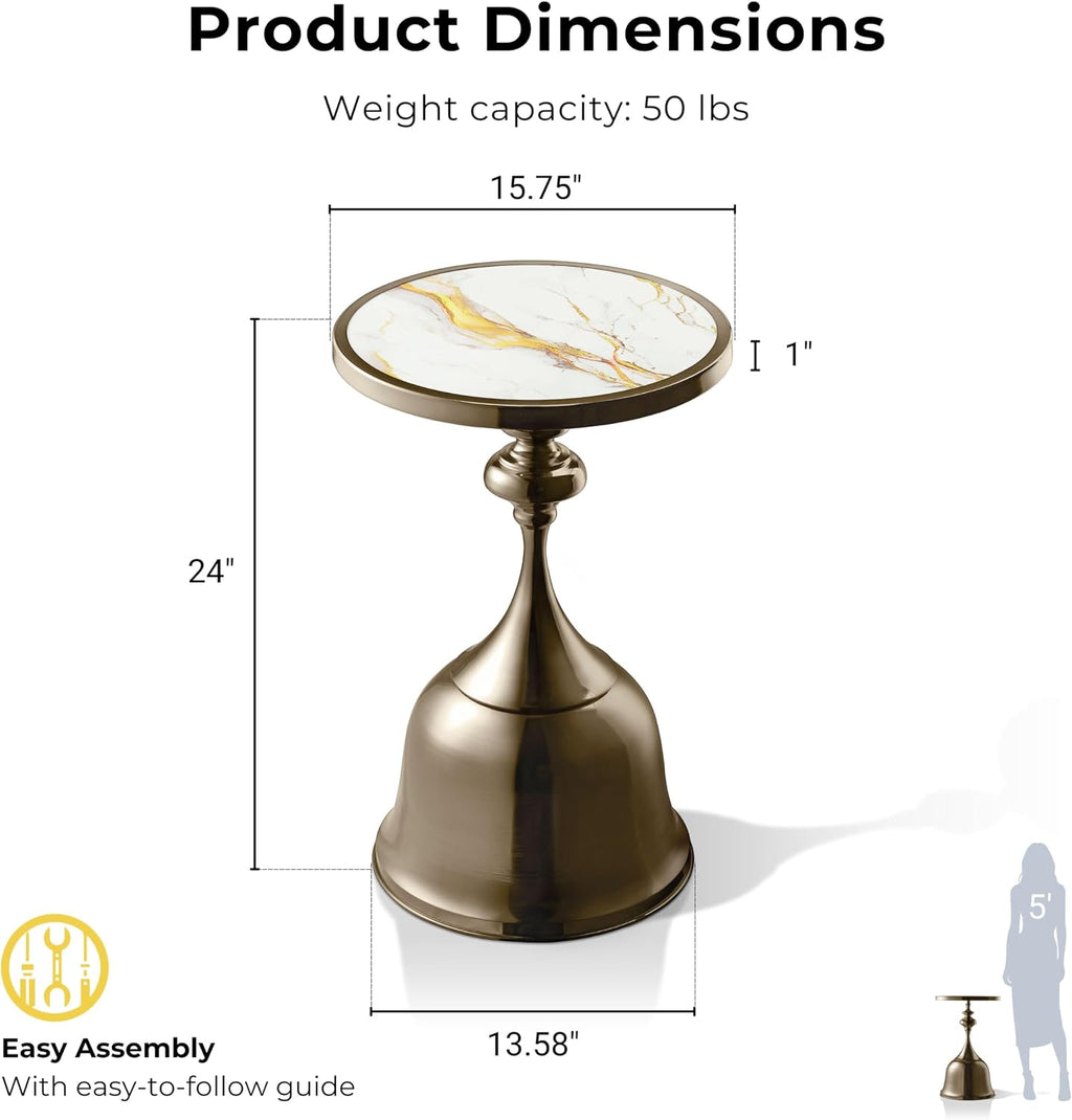 Modern Antique Brass Round Pedestal End Table