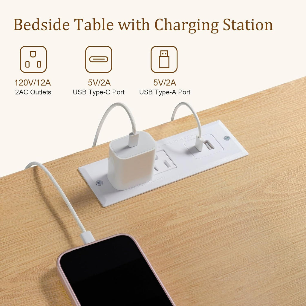 Light Oak 2‑Pack Charging Nightstand