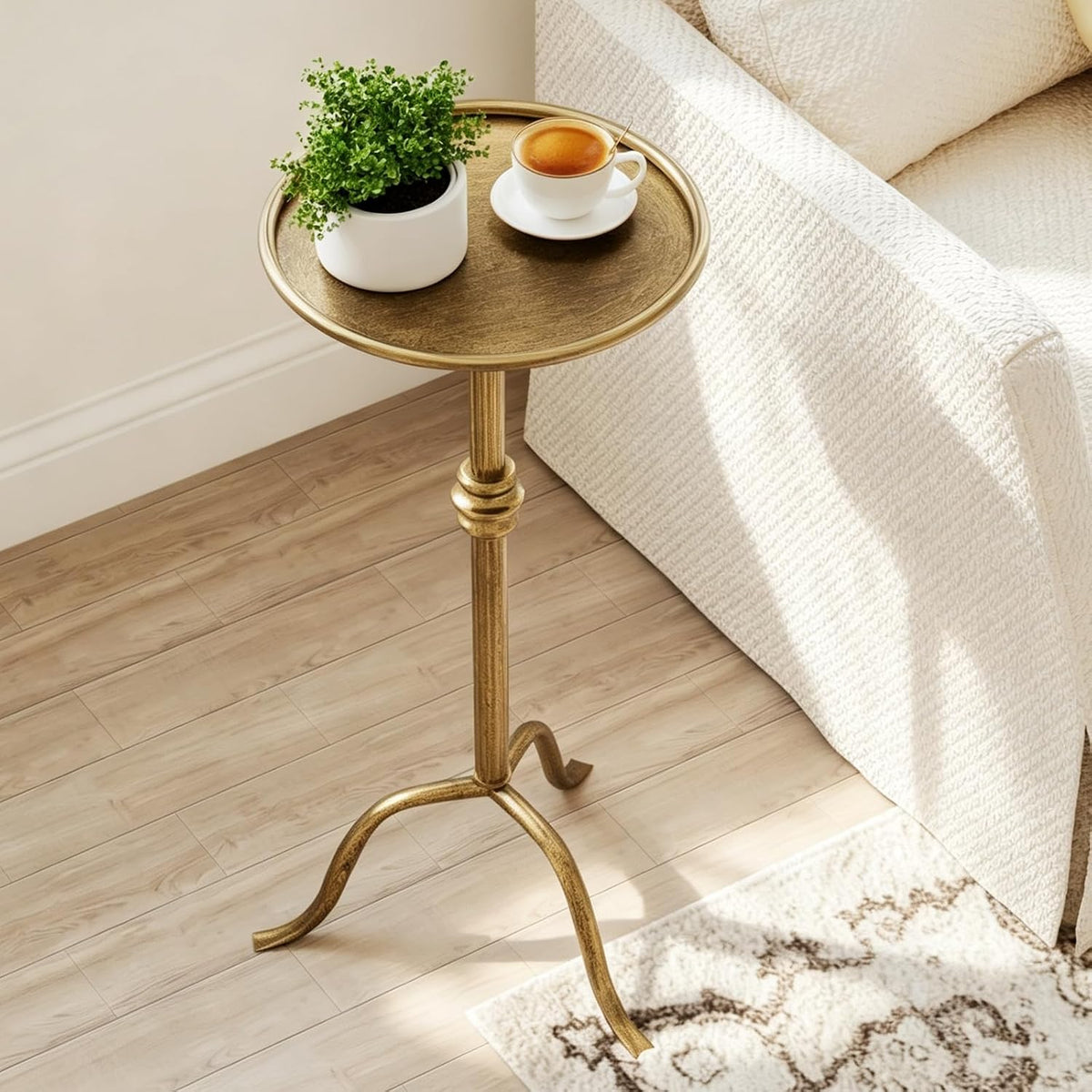 Vintage Bronze Round Martini Tray Side Table