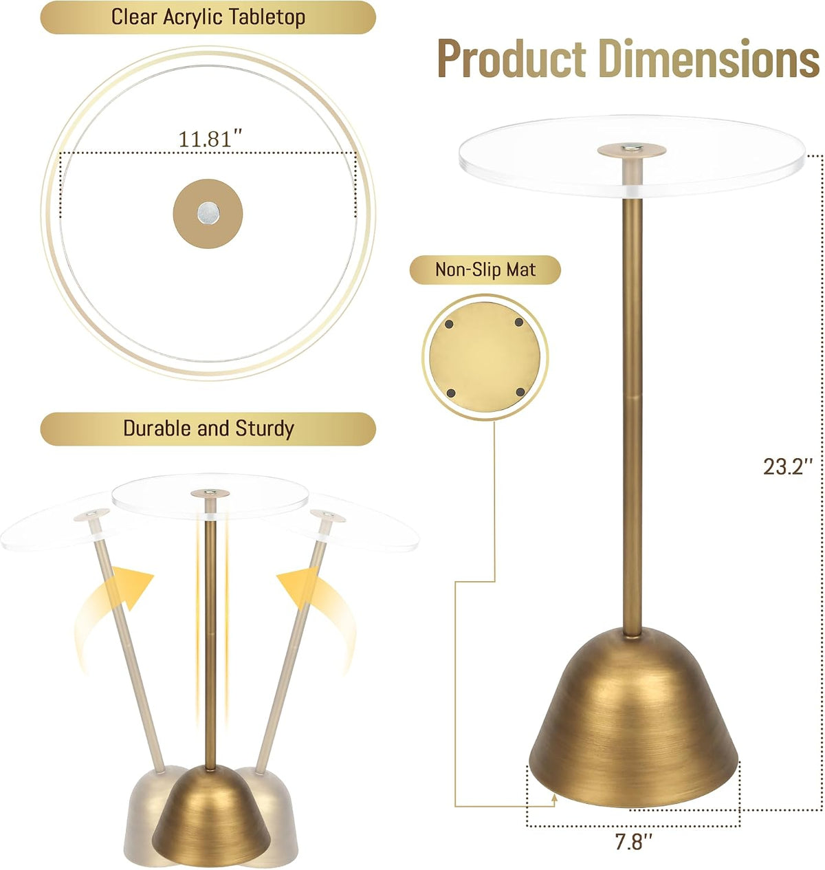 Brass Acrylic Round Pedestal Side Table