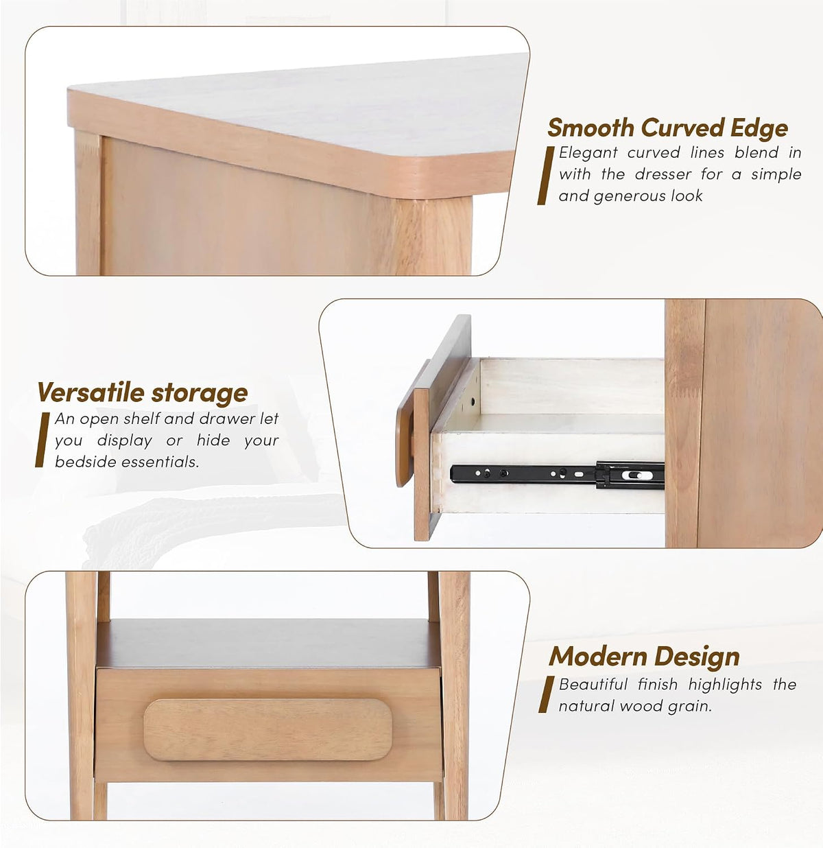 Modern Light Oak Solid Wood Drawer Nightstand