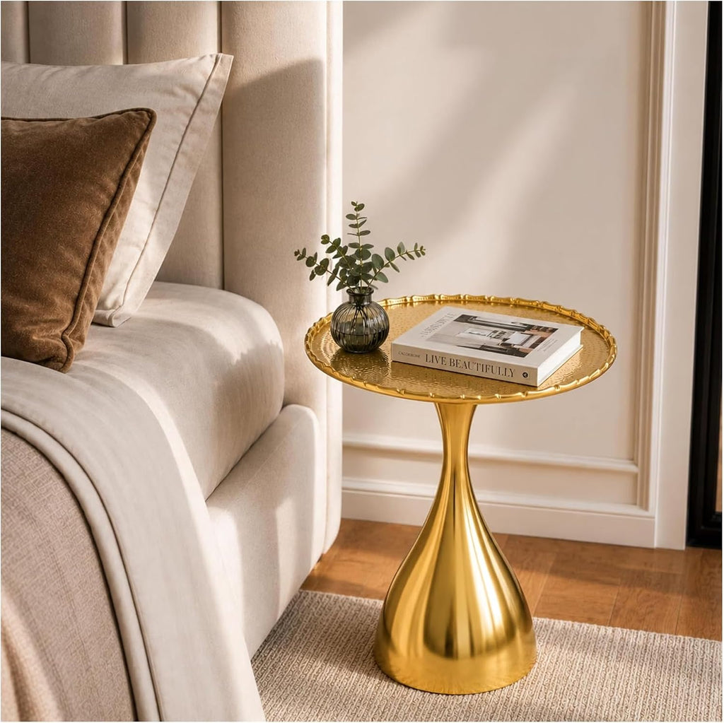 Round Metal Pedestal Base Accent Side Table
