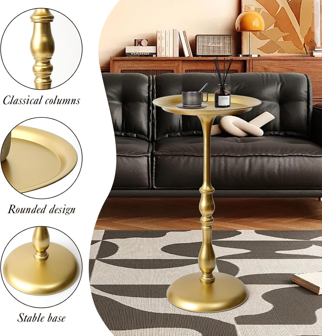 Vintage Gold Small Round Metal End Table