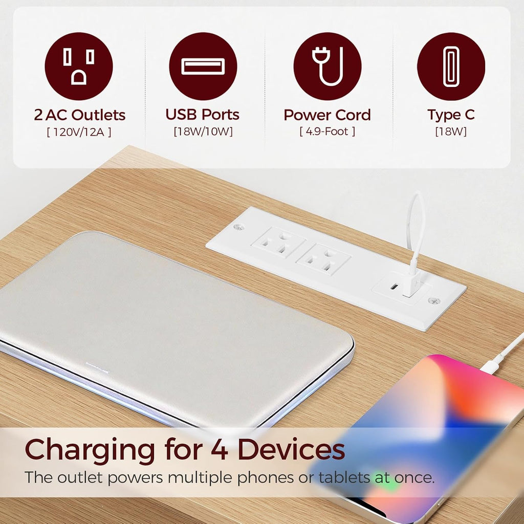 Nightstand 2 Drawers Charging Station