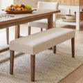 Beige Linen Farmhouse Wood‑Leg Bench