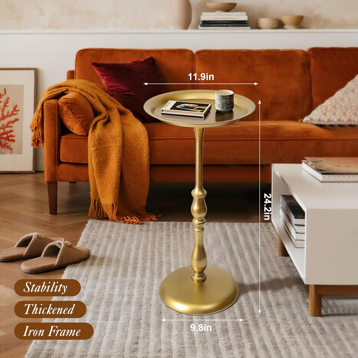 Vintage Gold Small Round Metal End Table