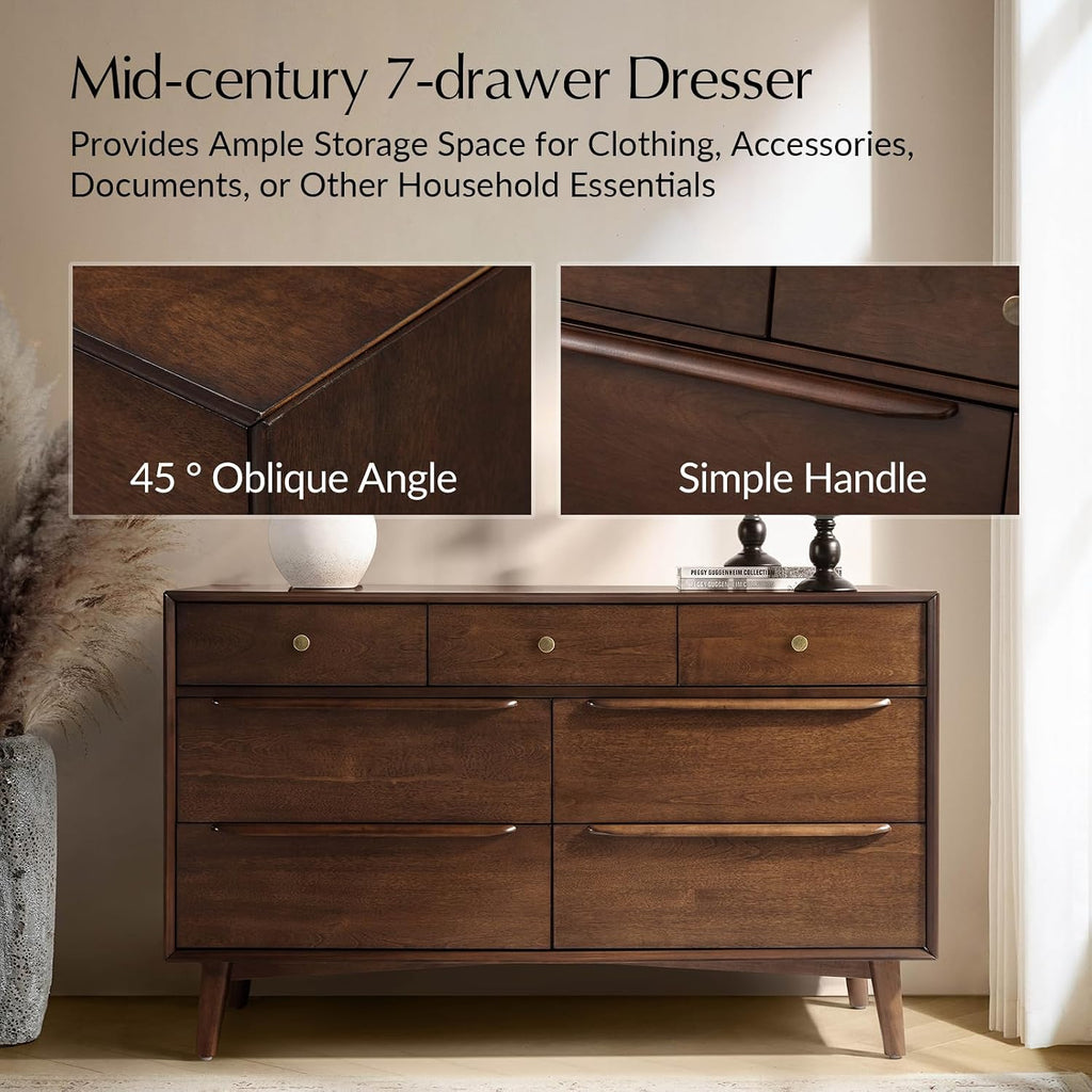 Walnut Mid‑Century 7‑Drawer Dresser