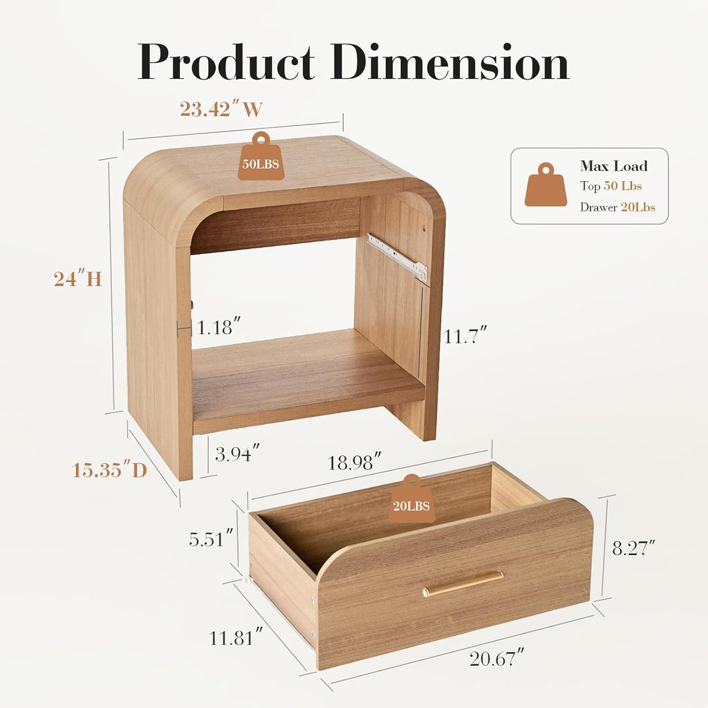 2‑Pack 1‑Drawer Shelf Night Stand