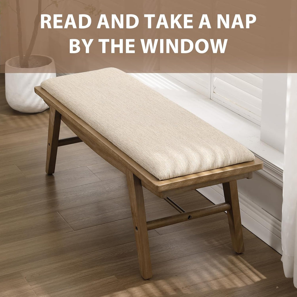 Beige Wooden Upholstered Entryway Shoe Bench