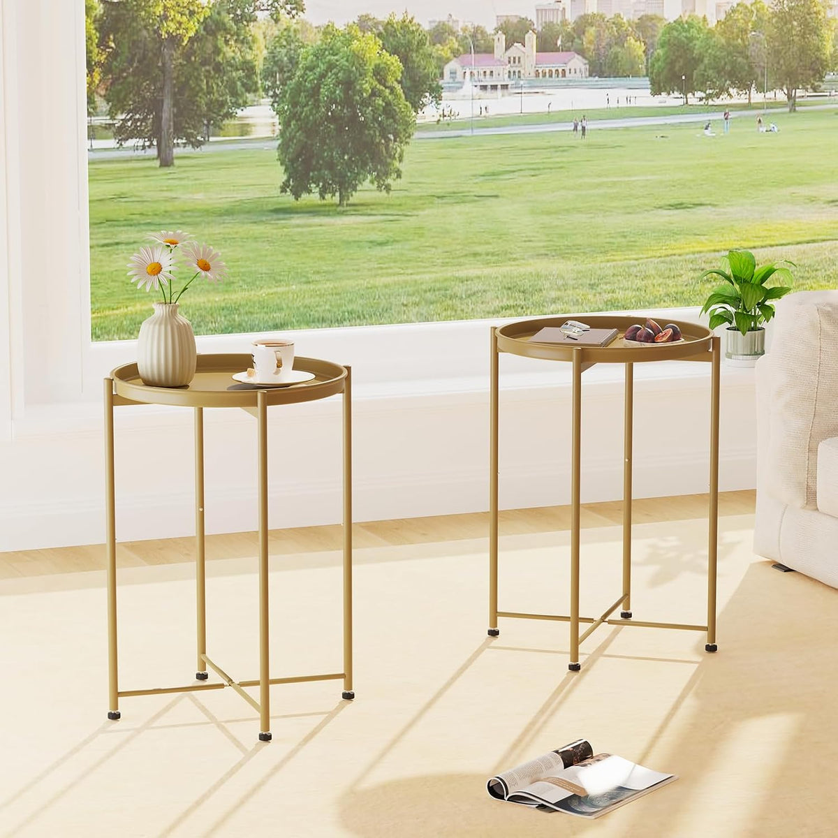 Gold Mini Round Tray Side Table