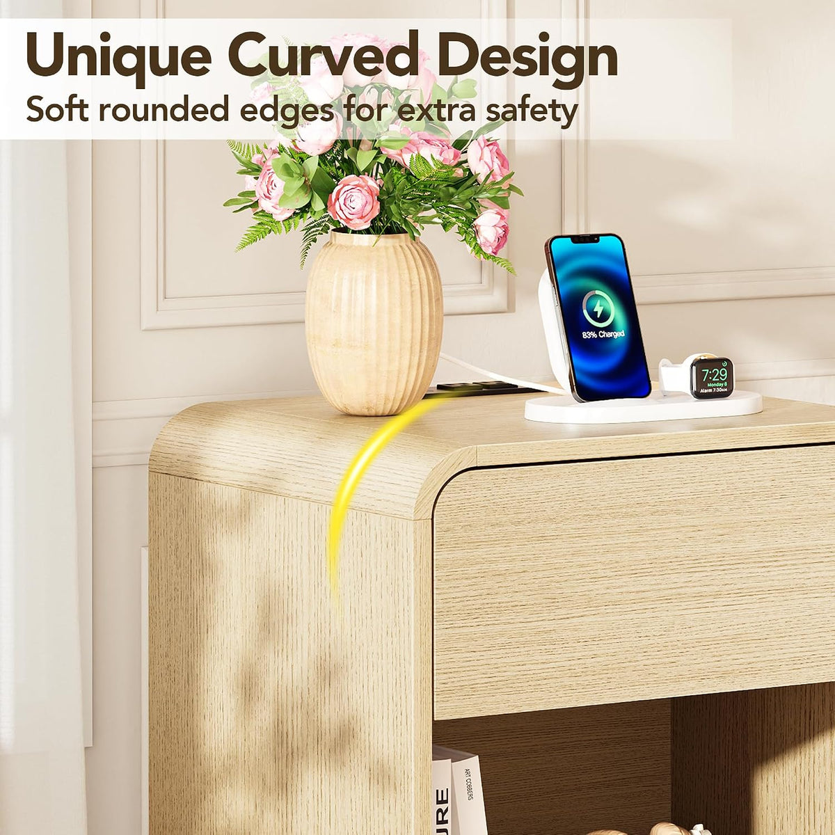 Light Oak 2‑Pack Charging Nightstand