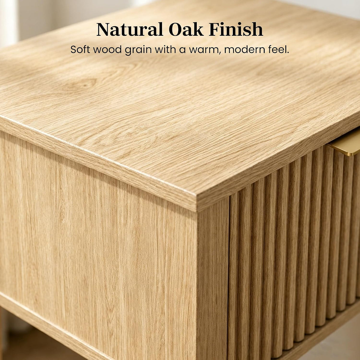 Natural Oak Fluted Drawer Shelf Nightstand
