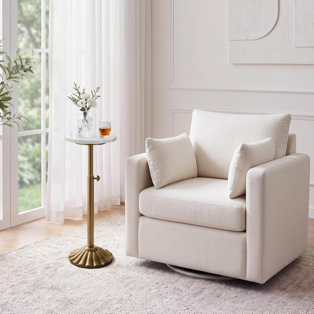 Adjustable Marble Round Pedestal Side Table
