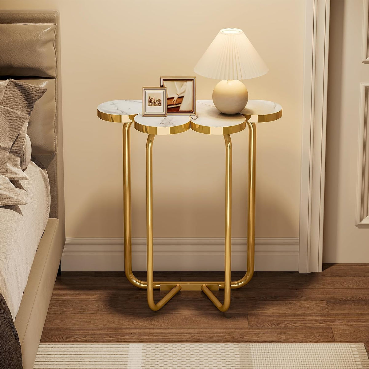 White Gold Faux Marble Narrow Side Table