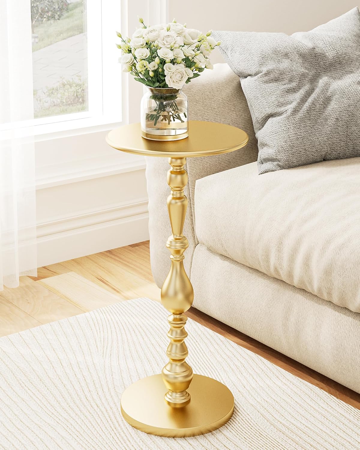 Vintage Gold Art Deco Round Martini End Table