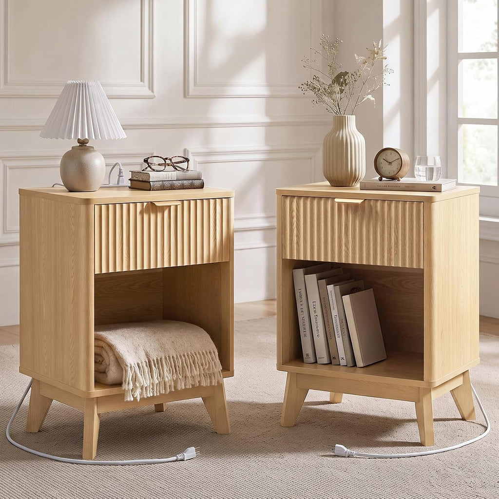 Light Oak 2‑Pack Charging Nightstand
