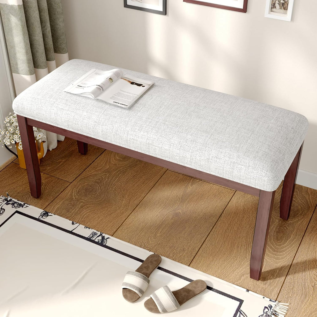 Beige‑Cherry Upholstered Bed End Bench
