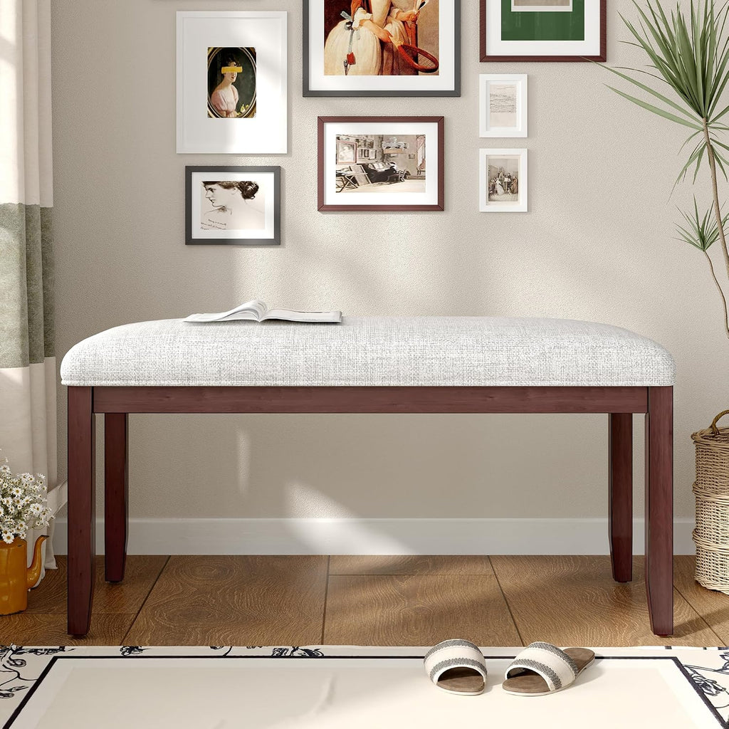 Beige‑Cherry Upholstered Bed End Bench