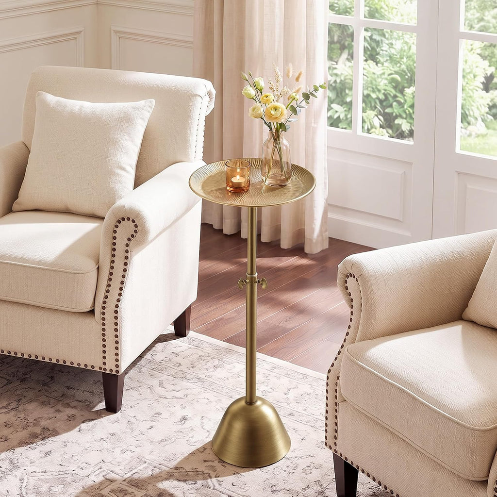 Adjustable‑Height Antique Gold Round Side Table