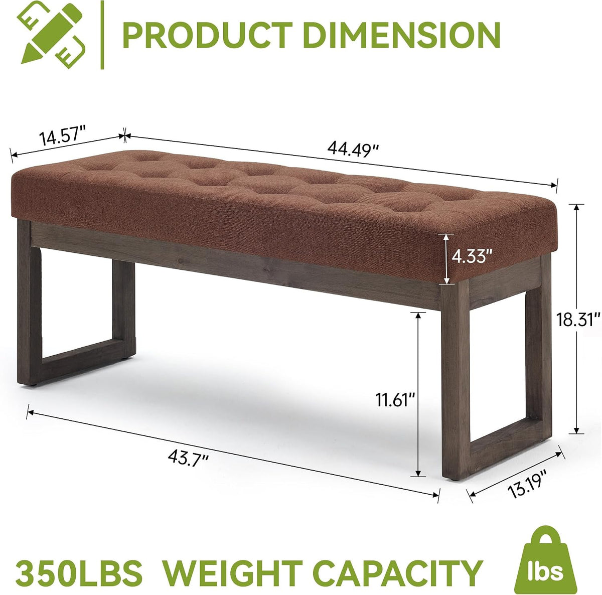 Dark‑Brown Upholstered Entryway Ottoman Bench