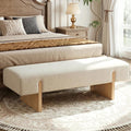 Linen Upholstered Solid Wood Bed End Bench