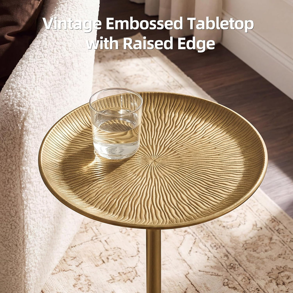 Adjustable‑Height Antique Gold Round Side Table