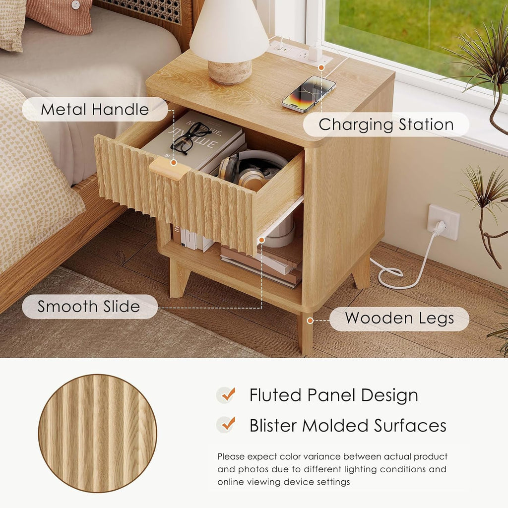 Light Oak 2‑Pack Charging Nightstand