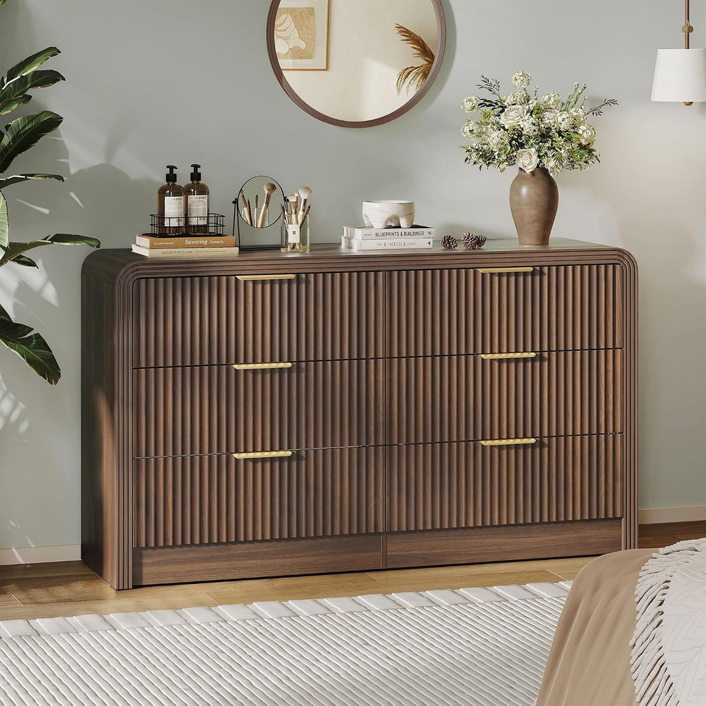 Walnut Fluted 6‑Drawer Dresser