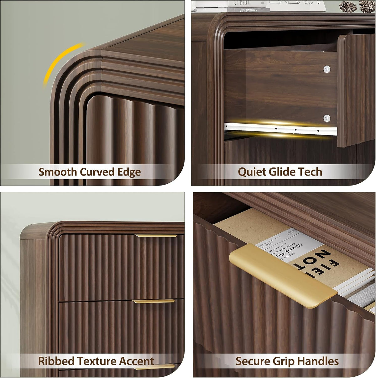 Walnut Fluted 6‑Drawer Dresser
