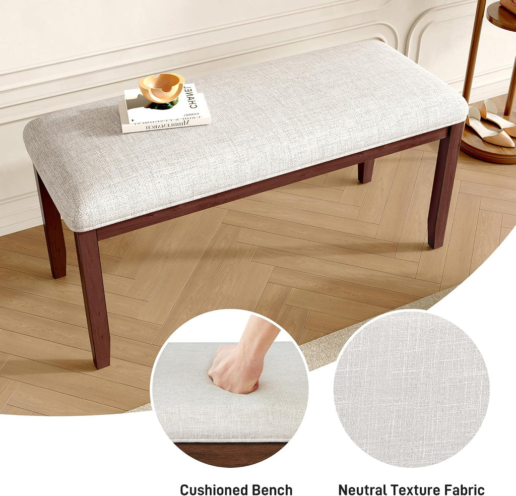 Beige‑Cherry Upholstered Bed End Bench