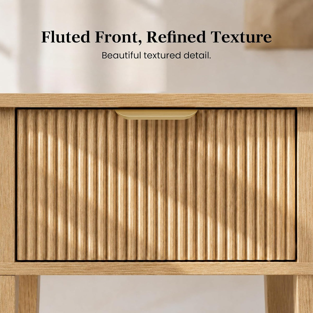 Natural Oak Fluted Drawer Shelf Nightstand