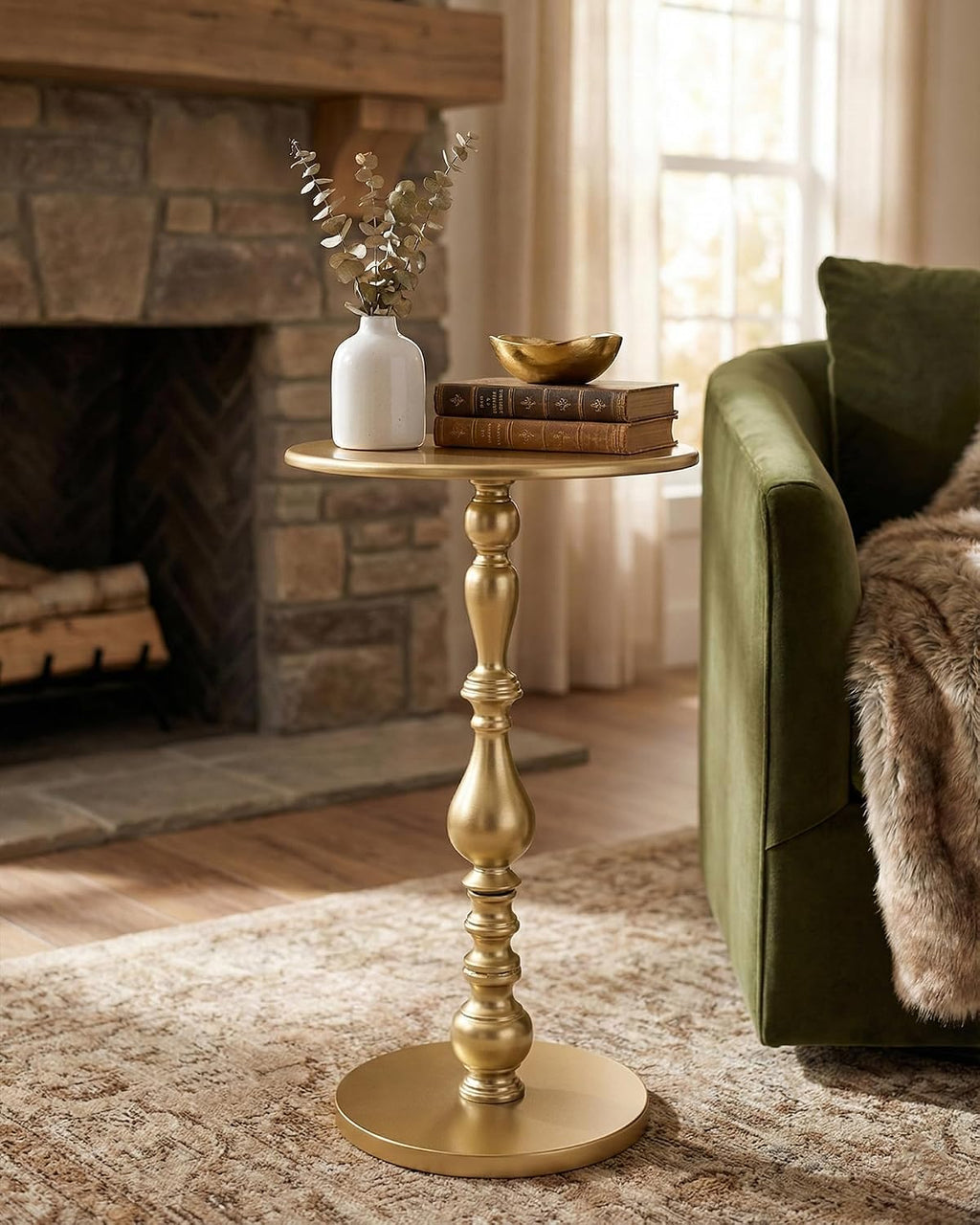 Vintage Gold Art Deco Round Martini End Table