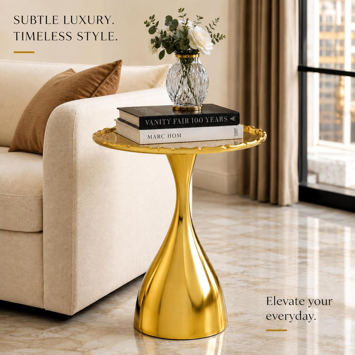 Round Metal Pedestal Base Accent Side Table