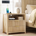 Light Oak Fluted Charging Nightstand